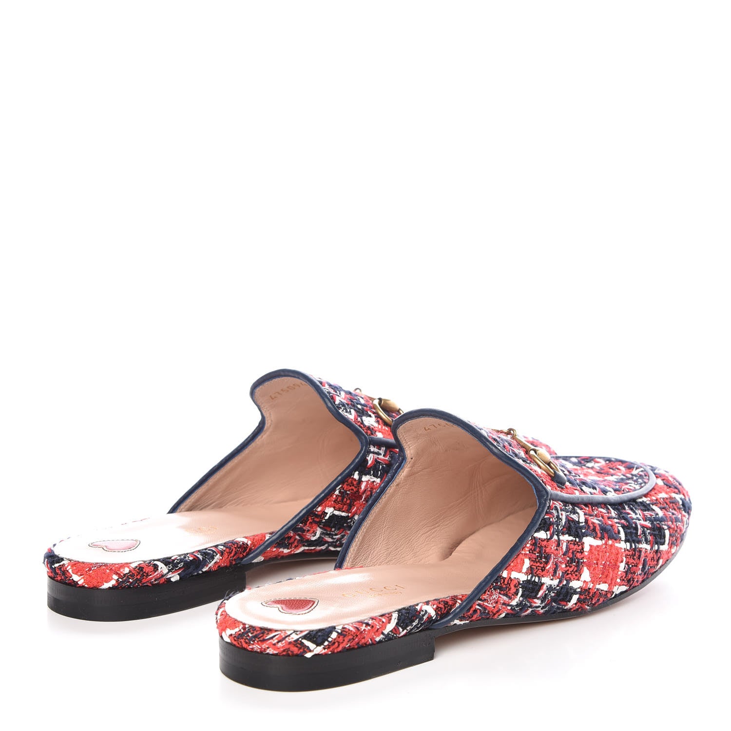 Gucci Tweed Check Womens Princetown Slippers 40 Hibiscus Red Royal Blue 4 of 8