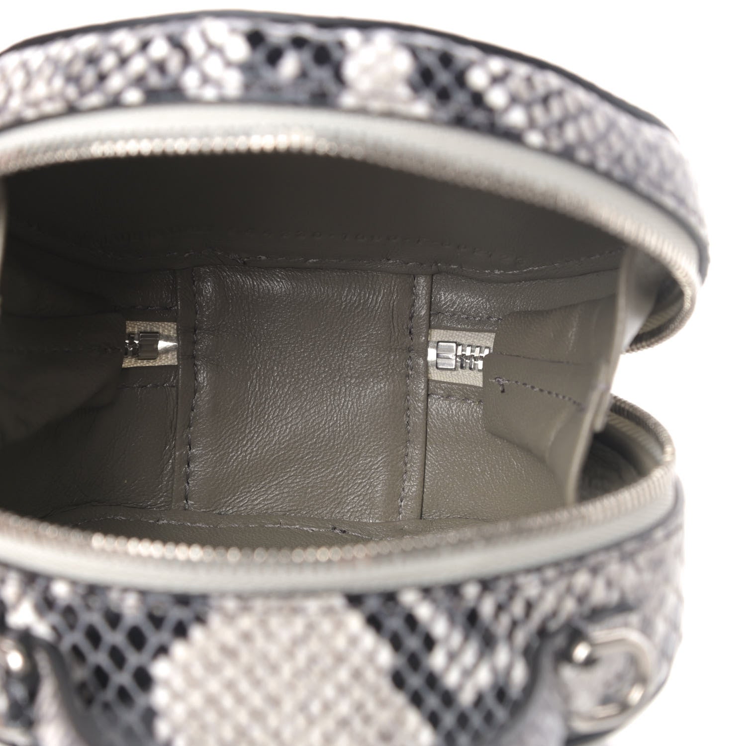 Balenciaga Grained Calfskin Python Effect Sharp Vanity Round Bag Mini Black White 4 of 4