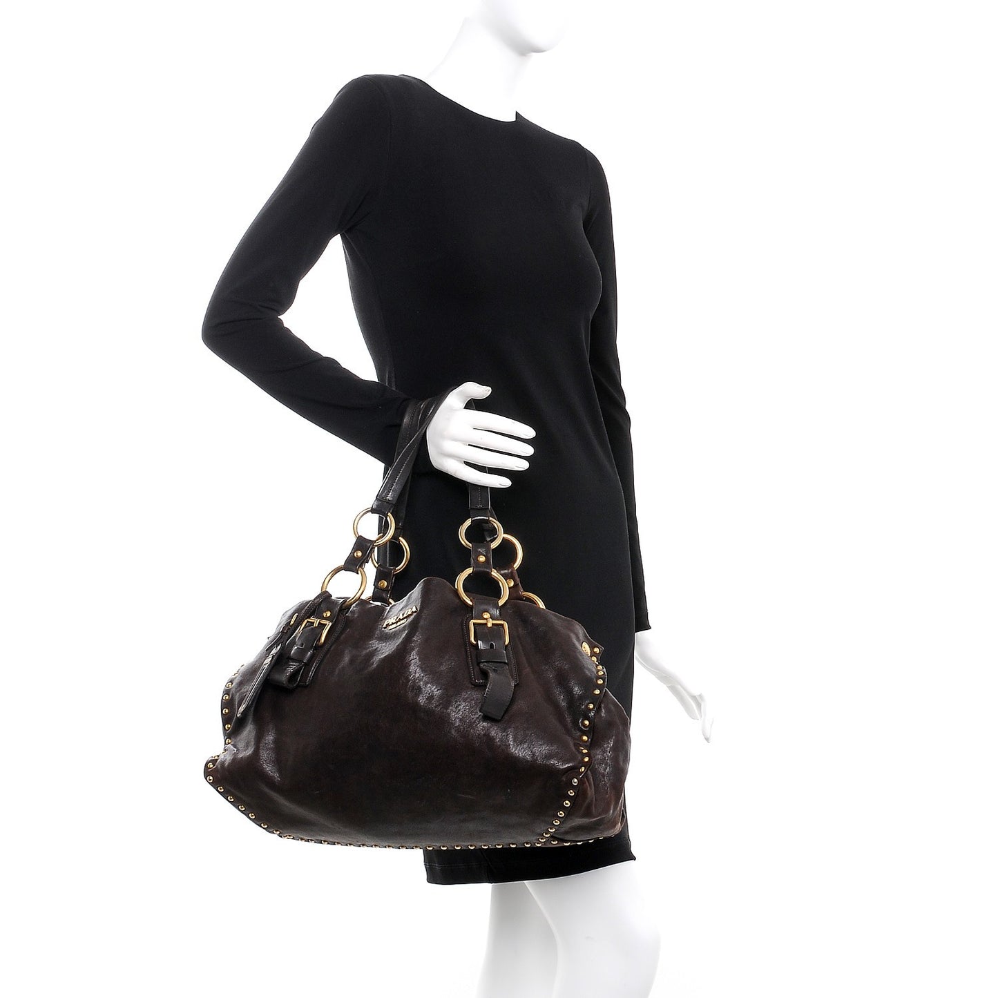 Nappa Studded Aviator Shopping Tote Caffe