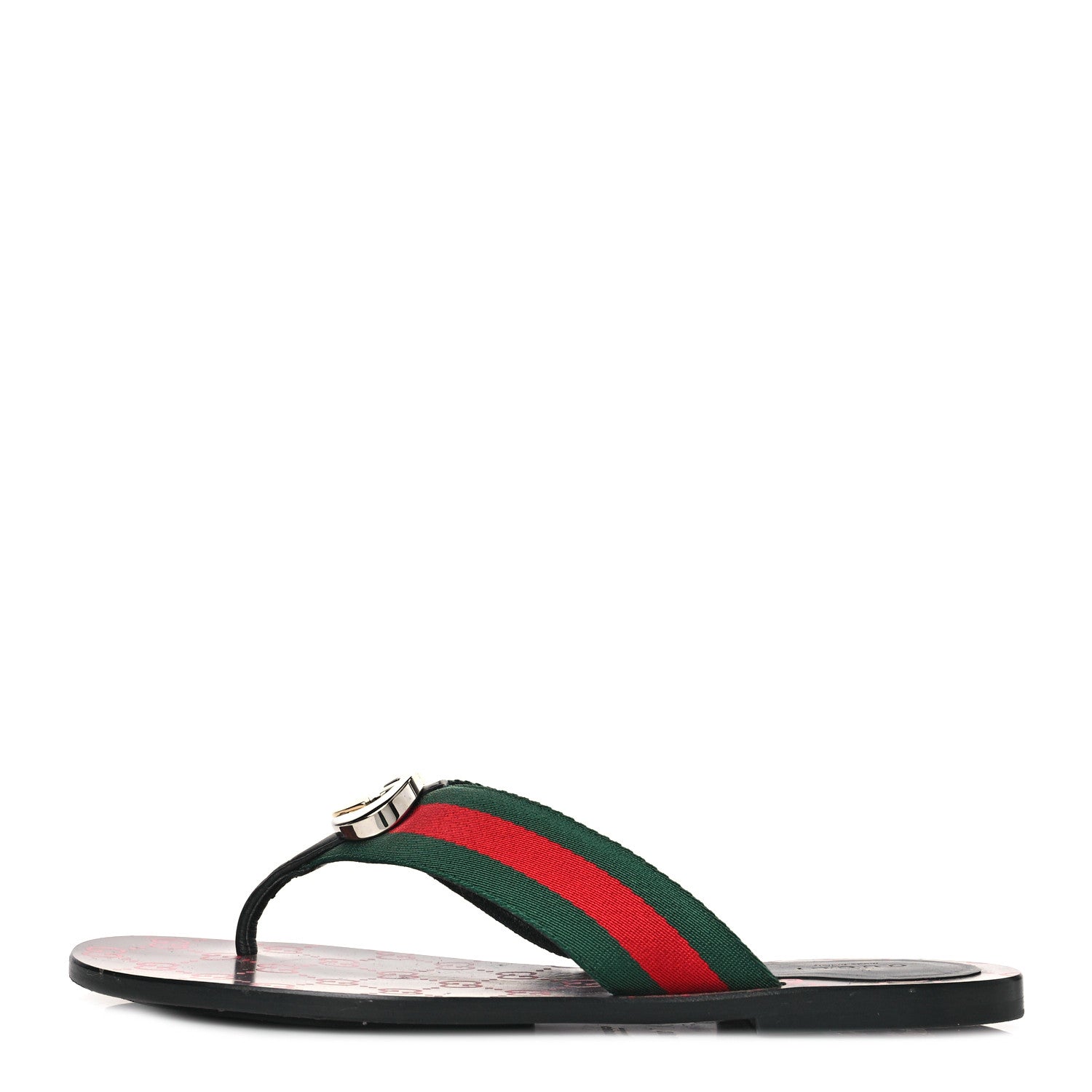 Gucci Nylon Calfskin Web GG Monogram Womens Thong Sandals 39.5 Green Red Cocoa 1 of 8
