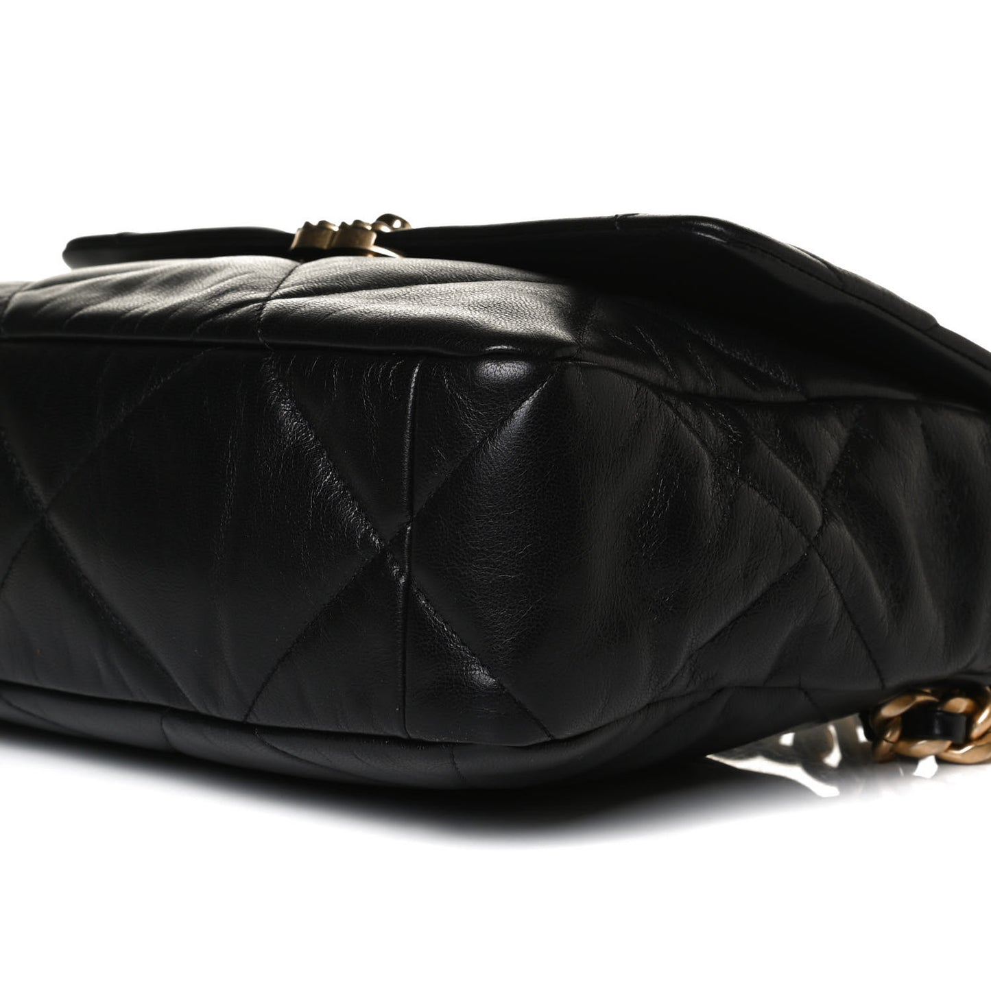 Shiny Goatskin Quilted Large Chanel 19 Flap Black