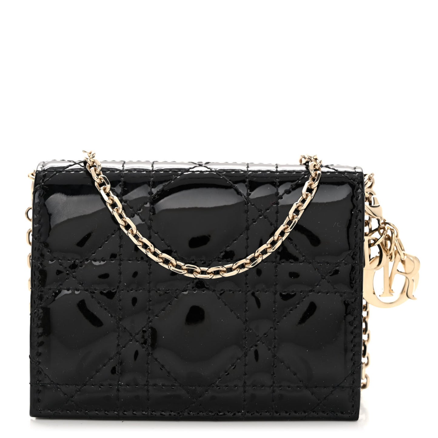 Patent Cannage Nano Lady Dior Card Holder Black