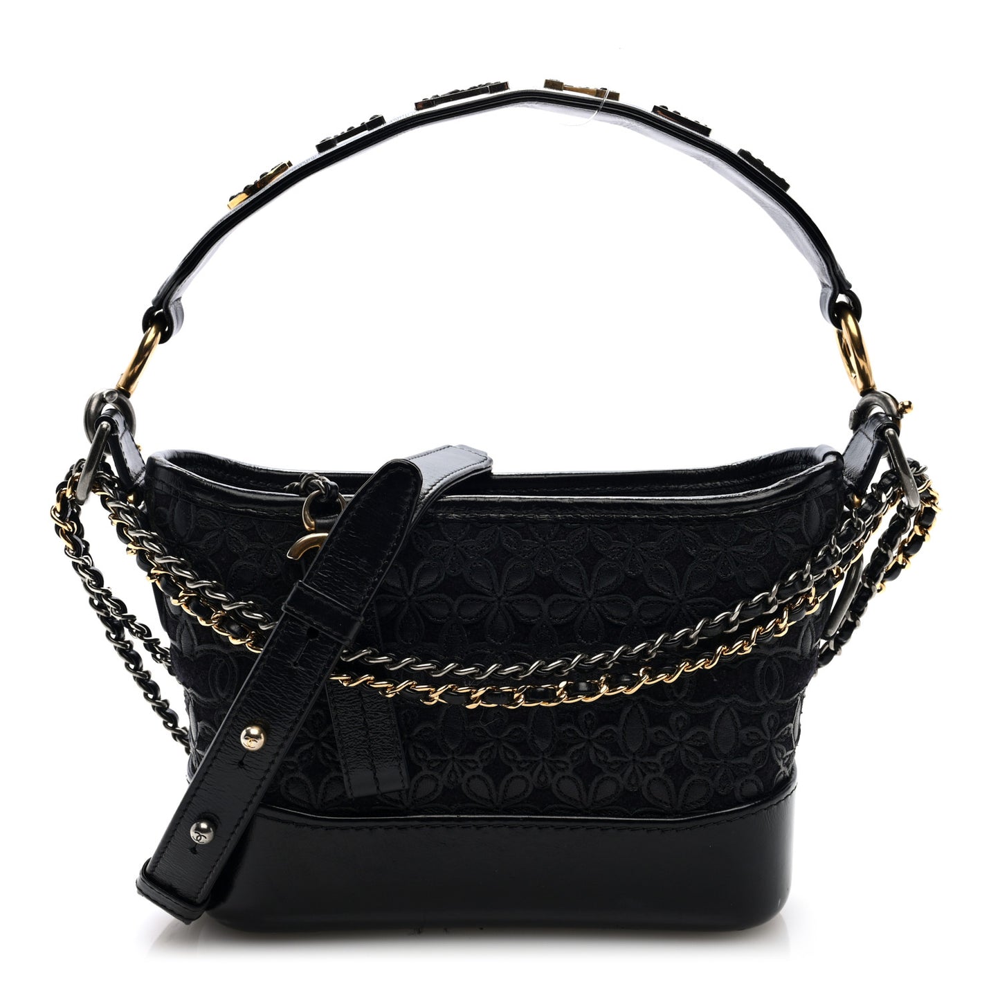 Calfskin Wool Felt Embossed Small Gabrielle Logo Hobo Black