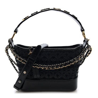 Chanel Calfskin Wool Felt Embossed Small Gabrielle Logo Hobo Black 1 of 9