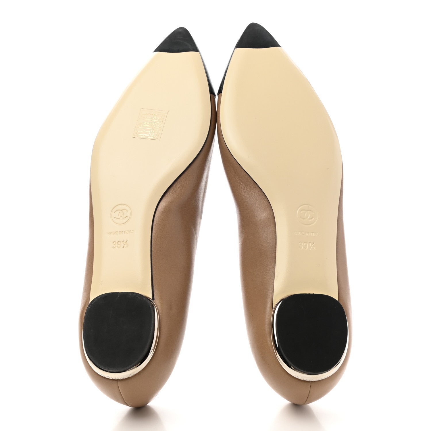 Chanel Lambskin Coco Line Pointed Toe Ballerina Flats 39.5 Beige Black 5 of 11