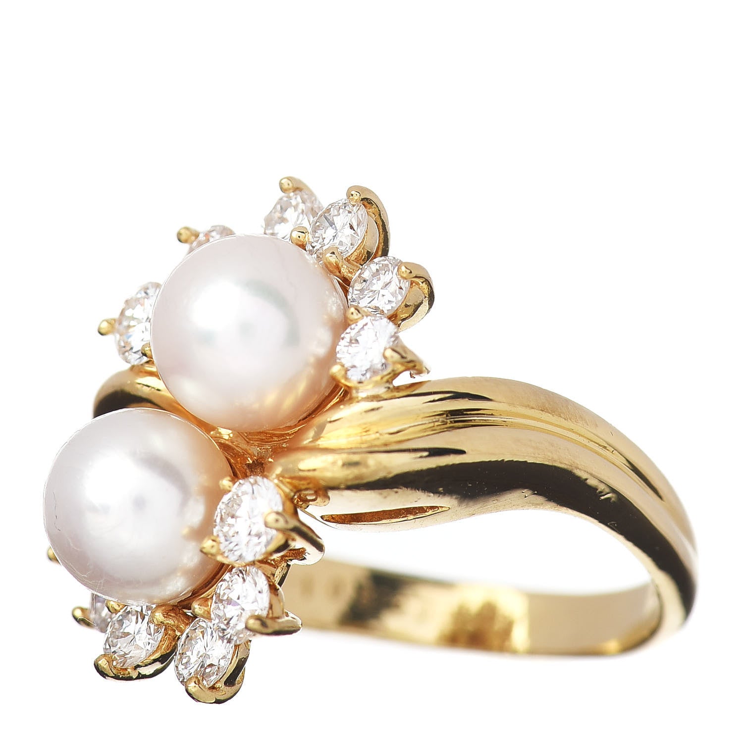 Tiffany 18K Yellow Gold Diamond Double Pearl Cocktail Ring 53 6.5 3 of 5