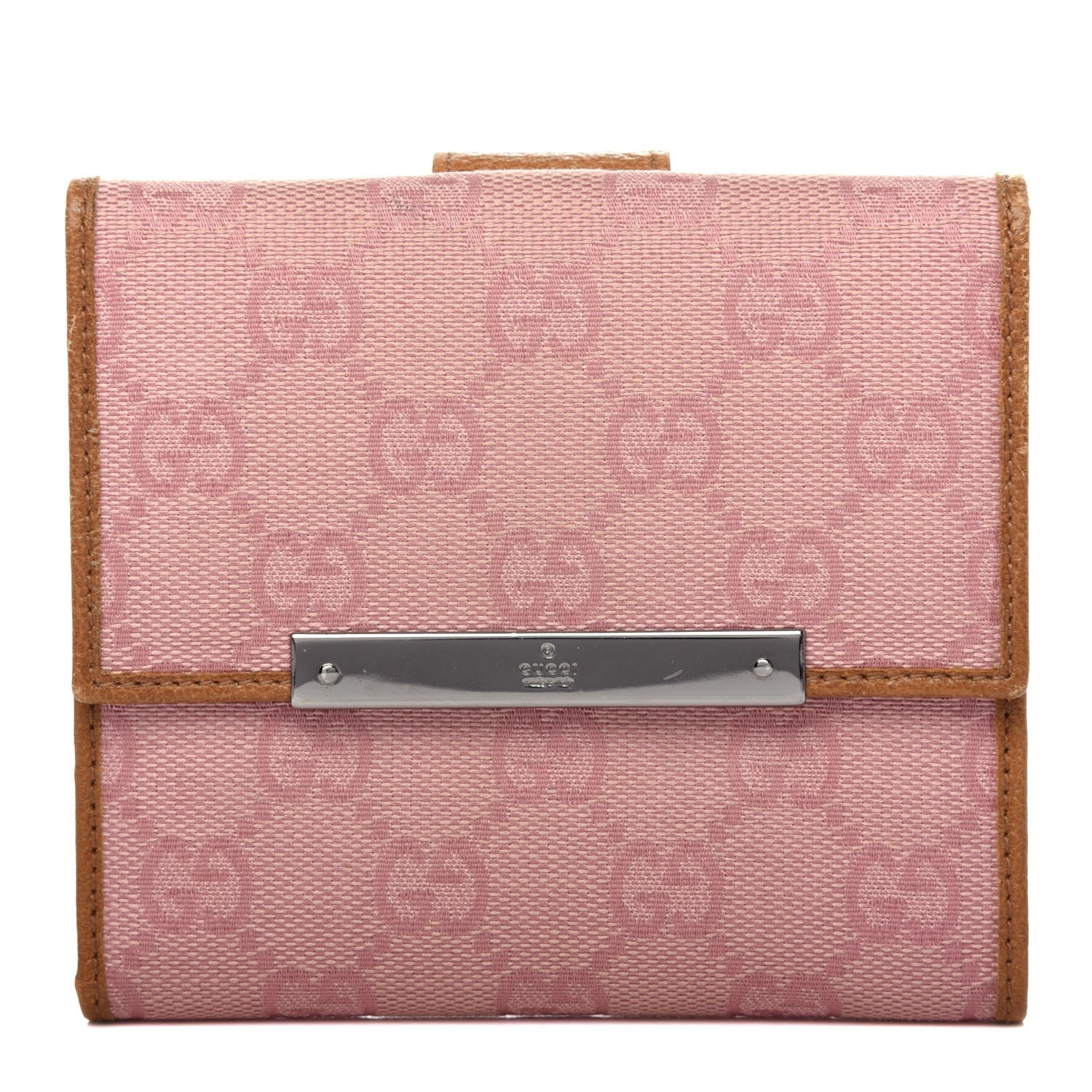 Gucci Monogram Metal Bar French Flap Wallet Pink 1 of 7
