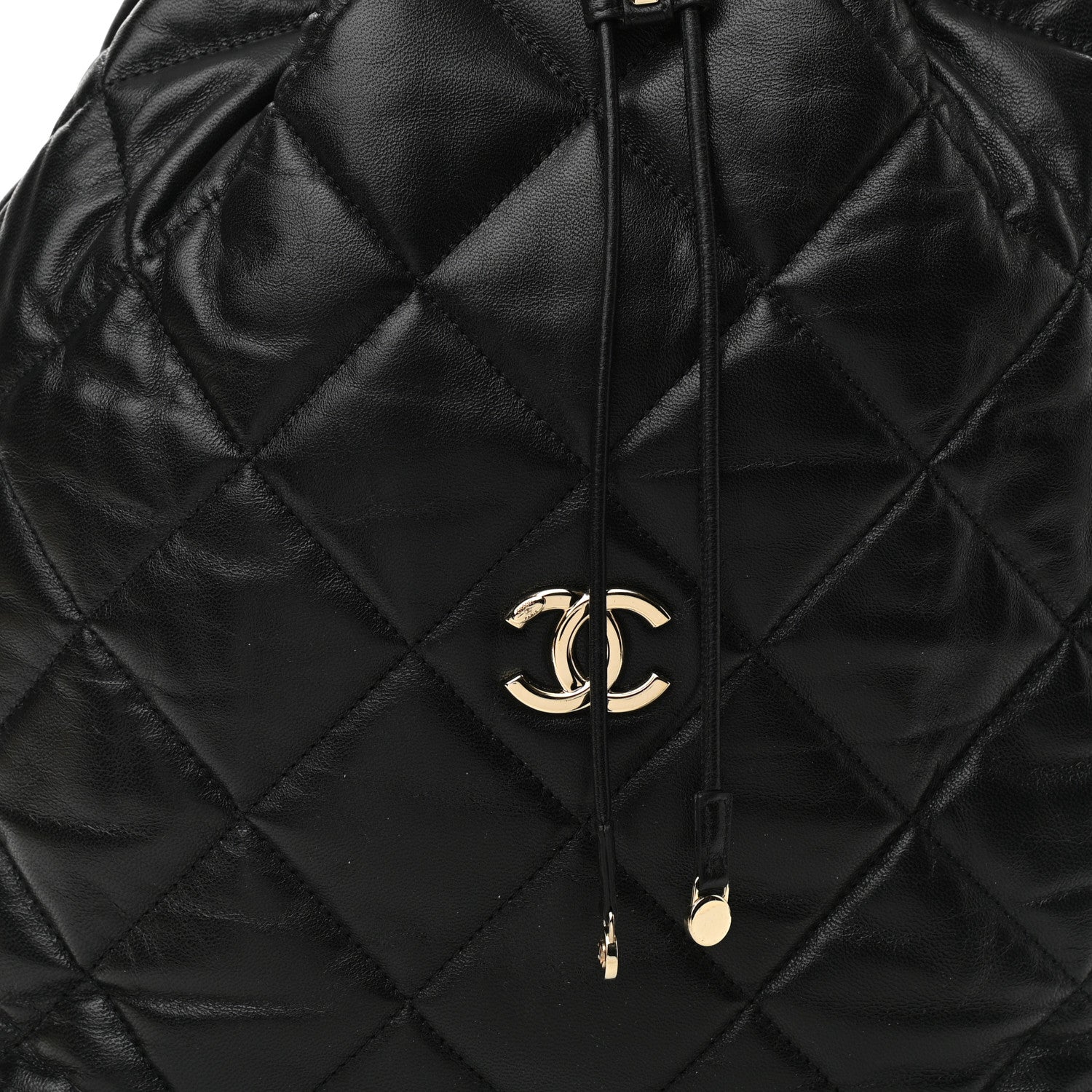 Chanel Lambskin Quilted Drawstring Backpack Black 8 of 12