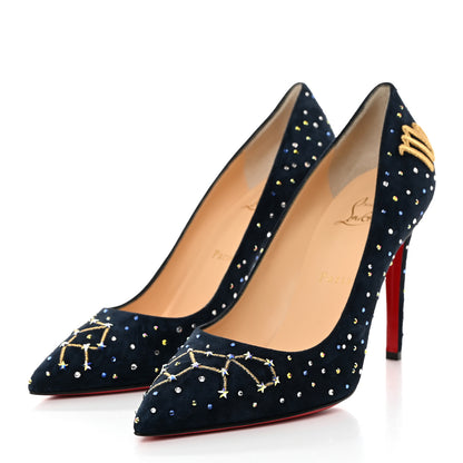 Christian Louboutin Veau Velours Pigalle Hor Zodiaque Virgo 100 Pumps 39 Marine Gold 3 of 8