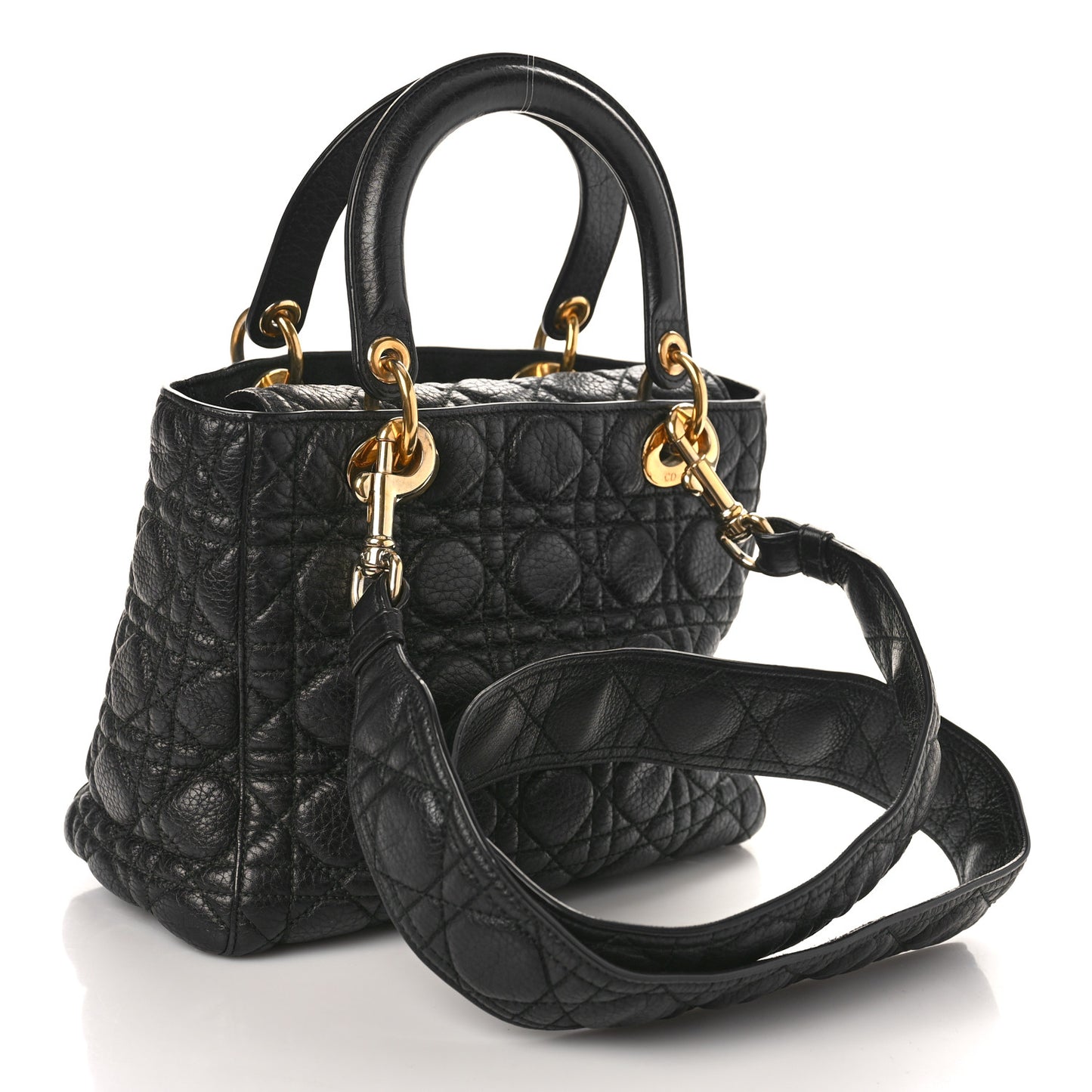 Grained Calfskin Cannage Medium Supple Lady Dior Black