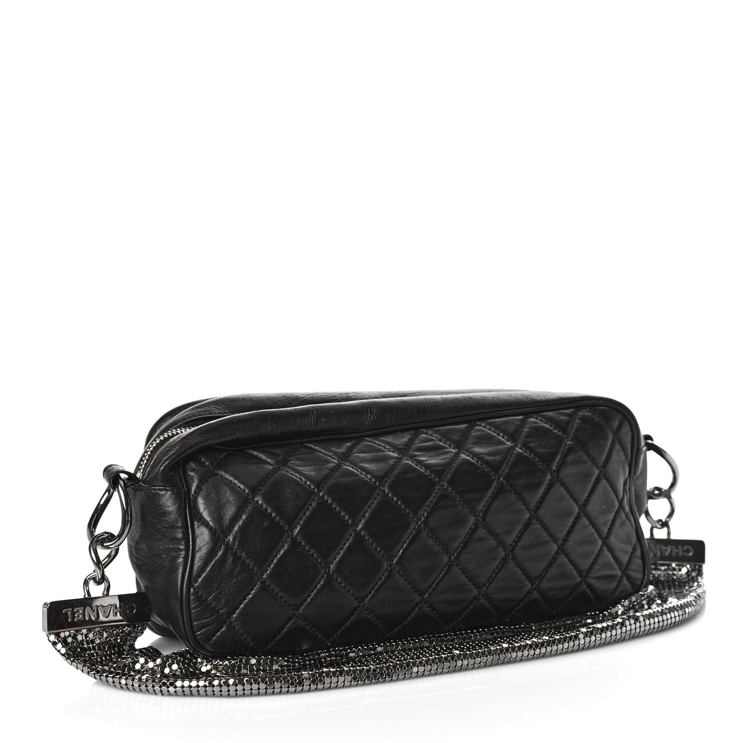Lambskin Quilted Chain Mail Camera Case Black