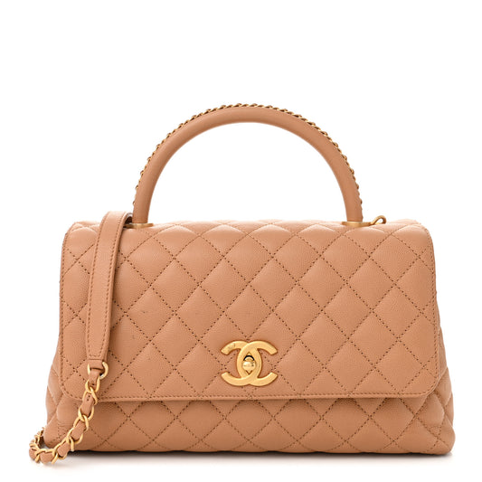Caviar Quilted Small Coco Chain Handle Flap Brown