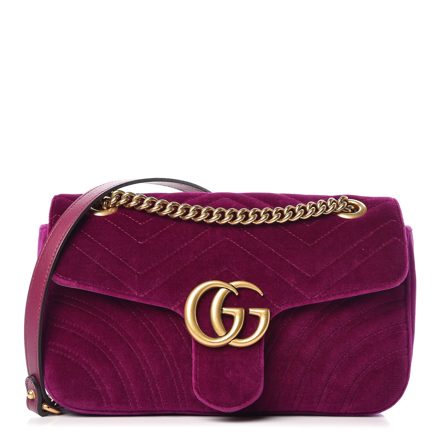 Velvet Matelasse Small GG Marmont Shoulder Bag Fuchsia Violet Cyclamen