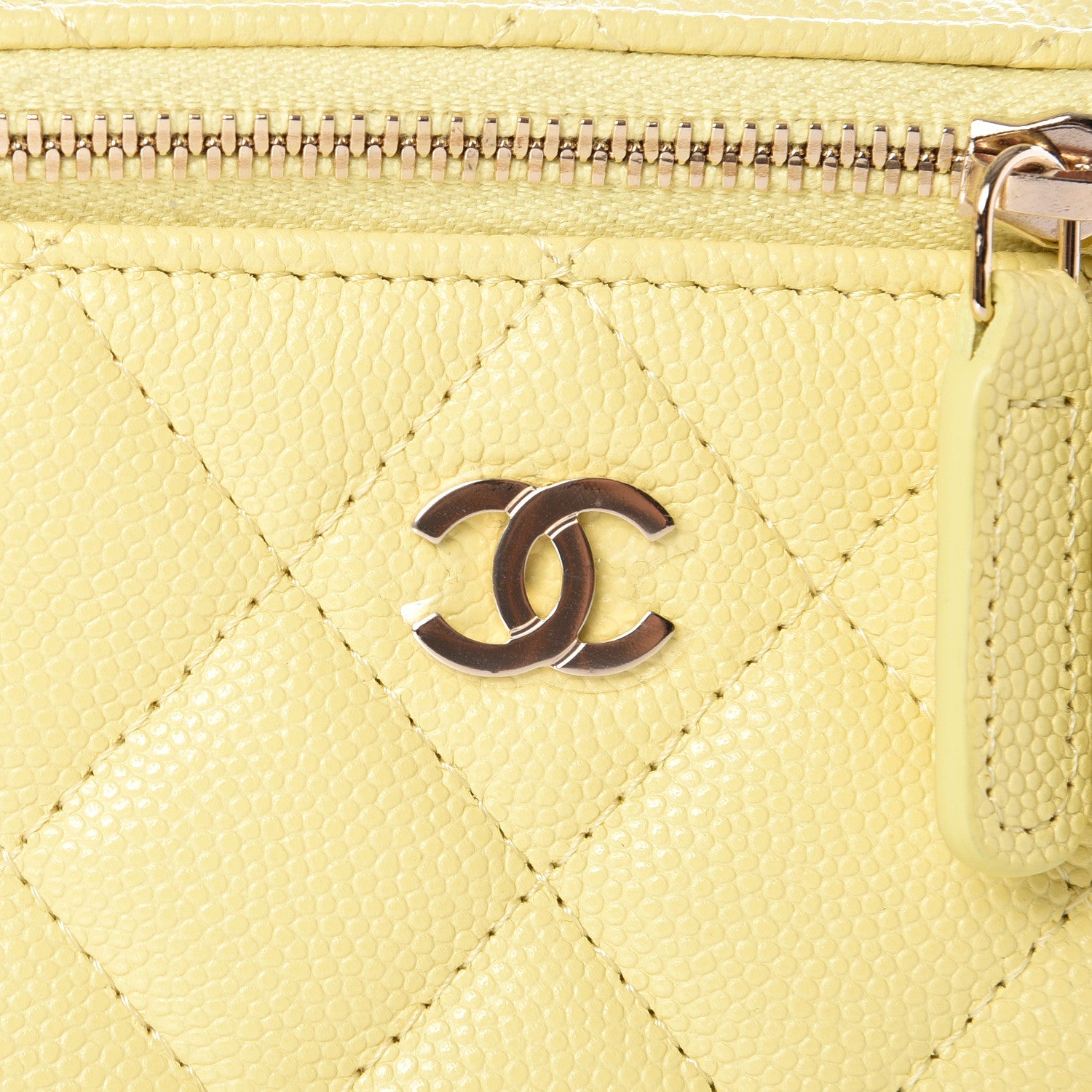 Chanel Caviar Quilted Mini Vanity Case With Chain Yellow 10 of 11