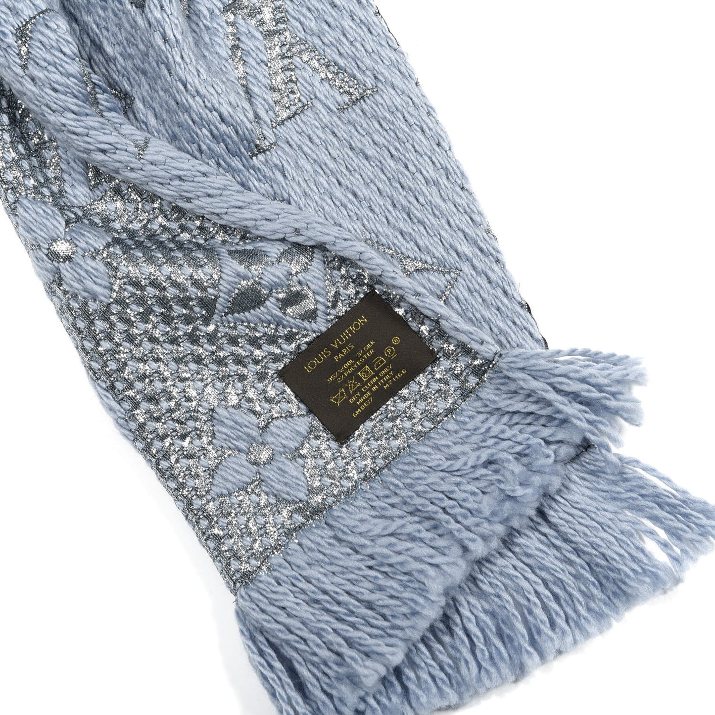 Wool Silk Logomania Shine Scarf Blue