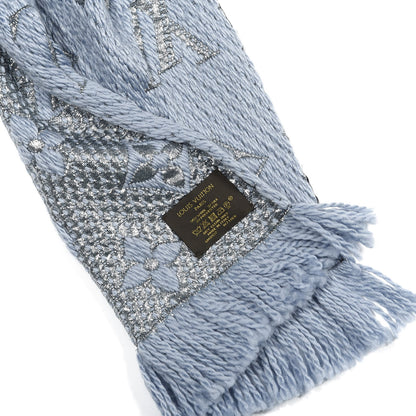 Louis Vuitton Wool Silk Logomania Shine Scarf Blue 3 of 3