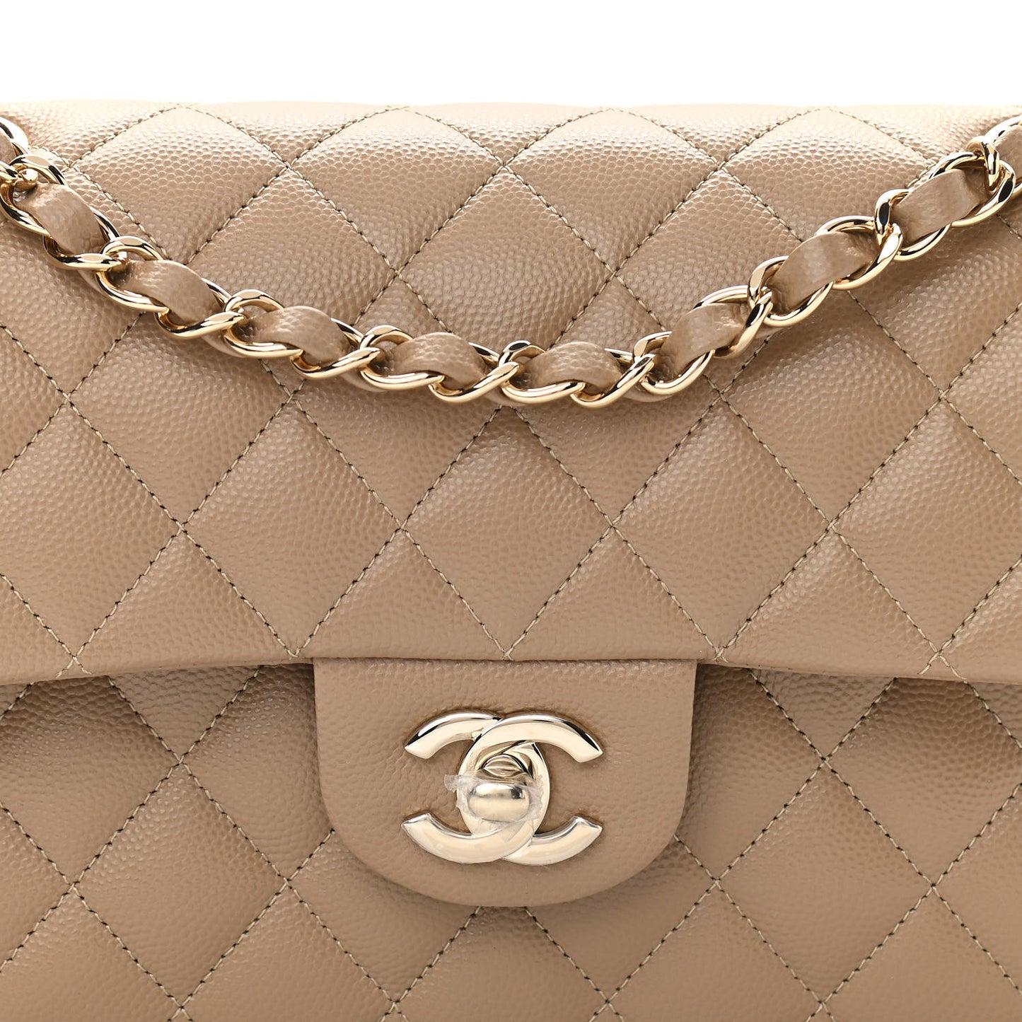 Caviar Quilted Small Double Flap Dark Beige