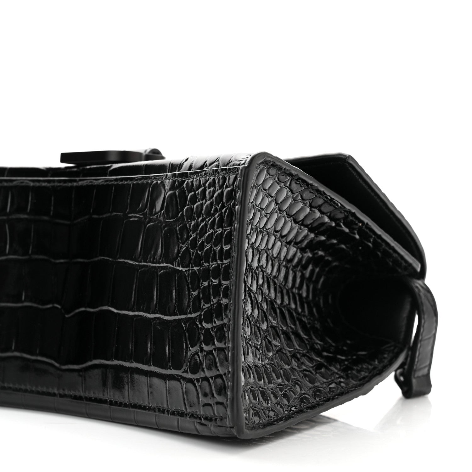 Balenciaga Shiny Calfskin Monochrome Crocodile Embossed Small Hourglass Top Handle Bag Black 10 of 11