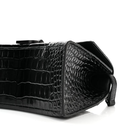 Balenciaga Shiny Calfskin Monochrome Crocodile Embossed Small Hourglass Top Handle Bag Black 10 of 11