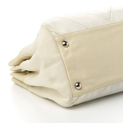 Chanel Canvas Chevron CC Shopping Tote White 6 of 11