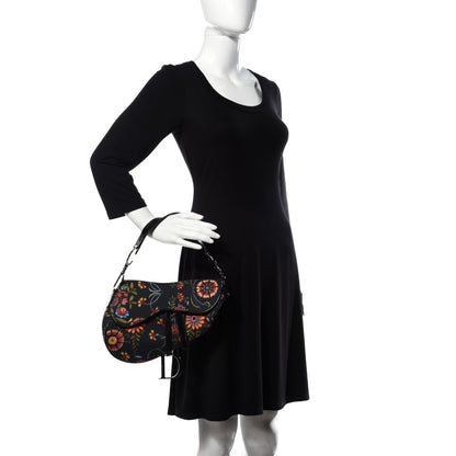 Christian Dior Canvas Floral Saddle Bag Black 2 of 16
