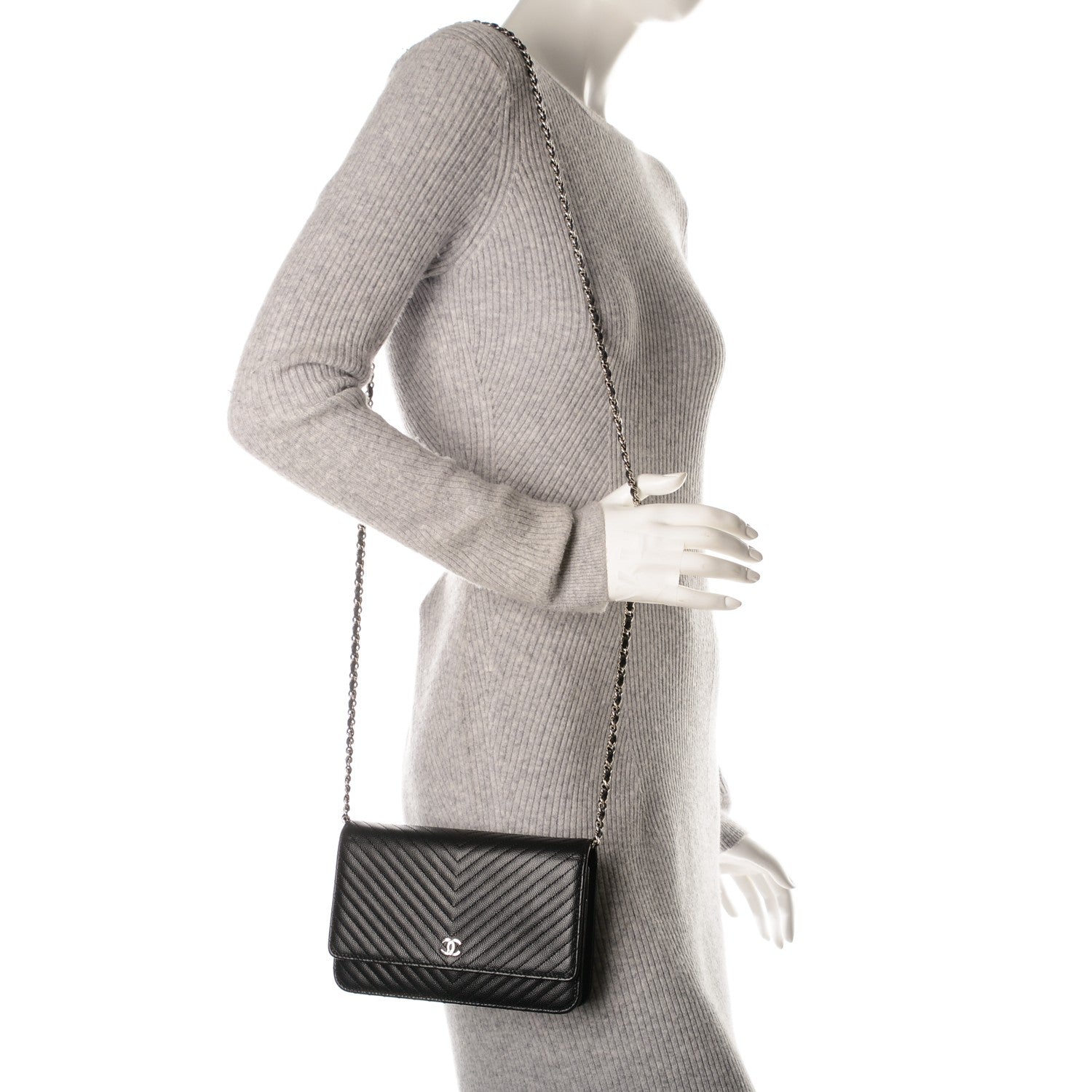 Chanel Caviar Chevron Wallet On Chain WOC Black 2 of 8