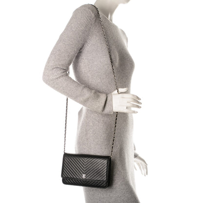 Chanel Caviar Chevron Wallet On Chain WOC Black 2 of 8