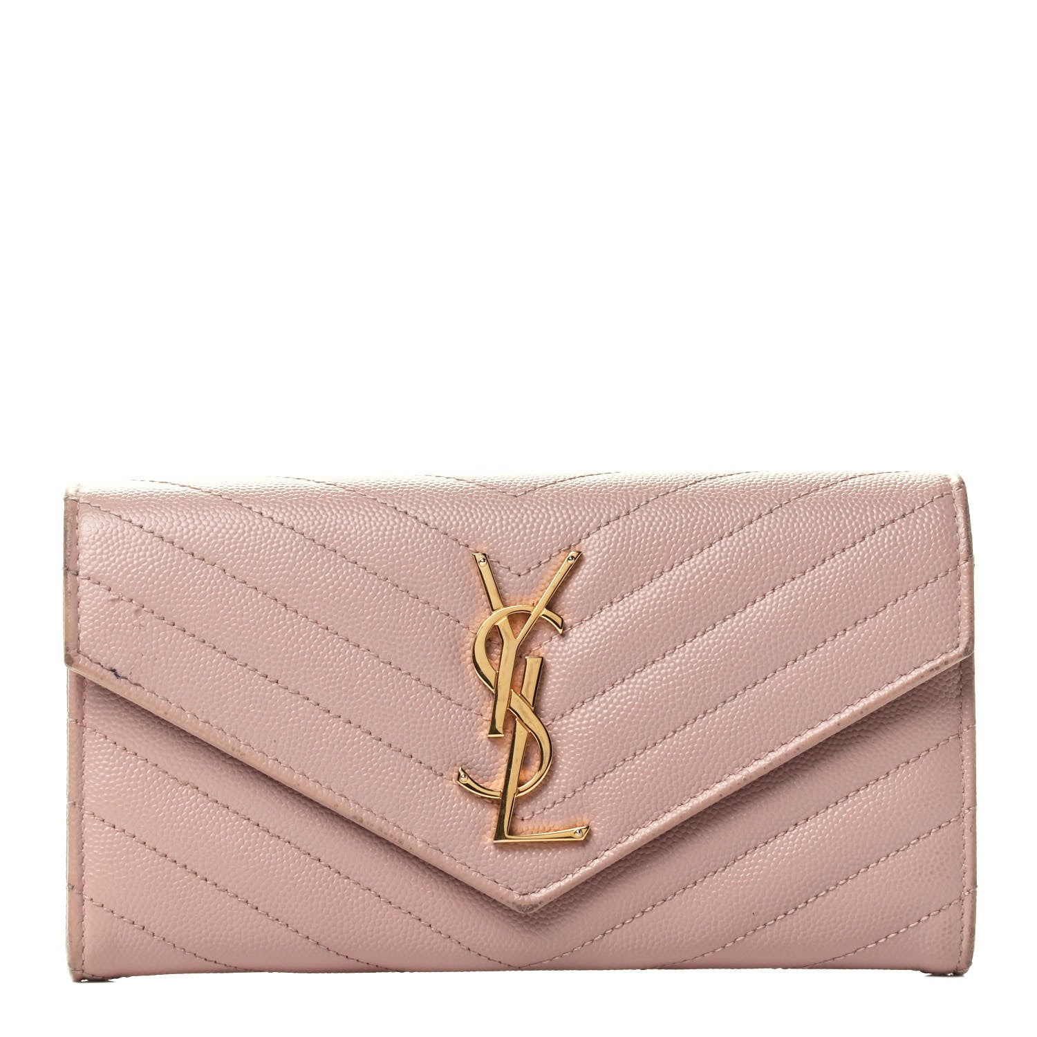 Saint Laurent Grain De Poudre Matelasse Chevron Monogram Flap Wallet Pale Blush 1 of 4