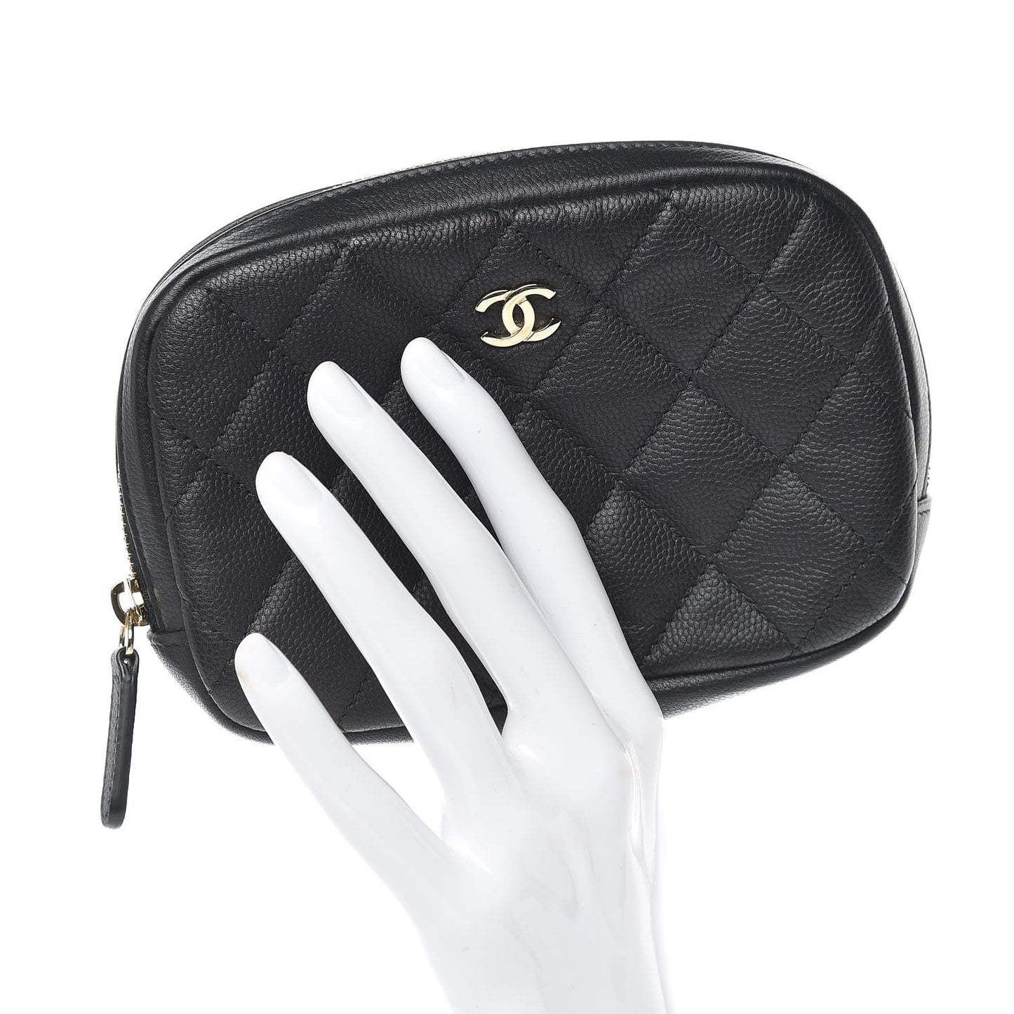 Caviar Quilted Small Curvy Pouch Cosmetic Case Black
