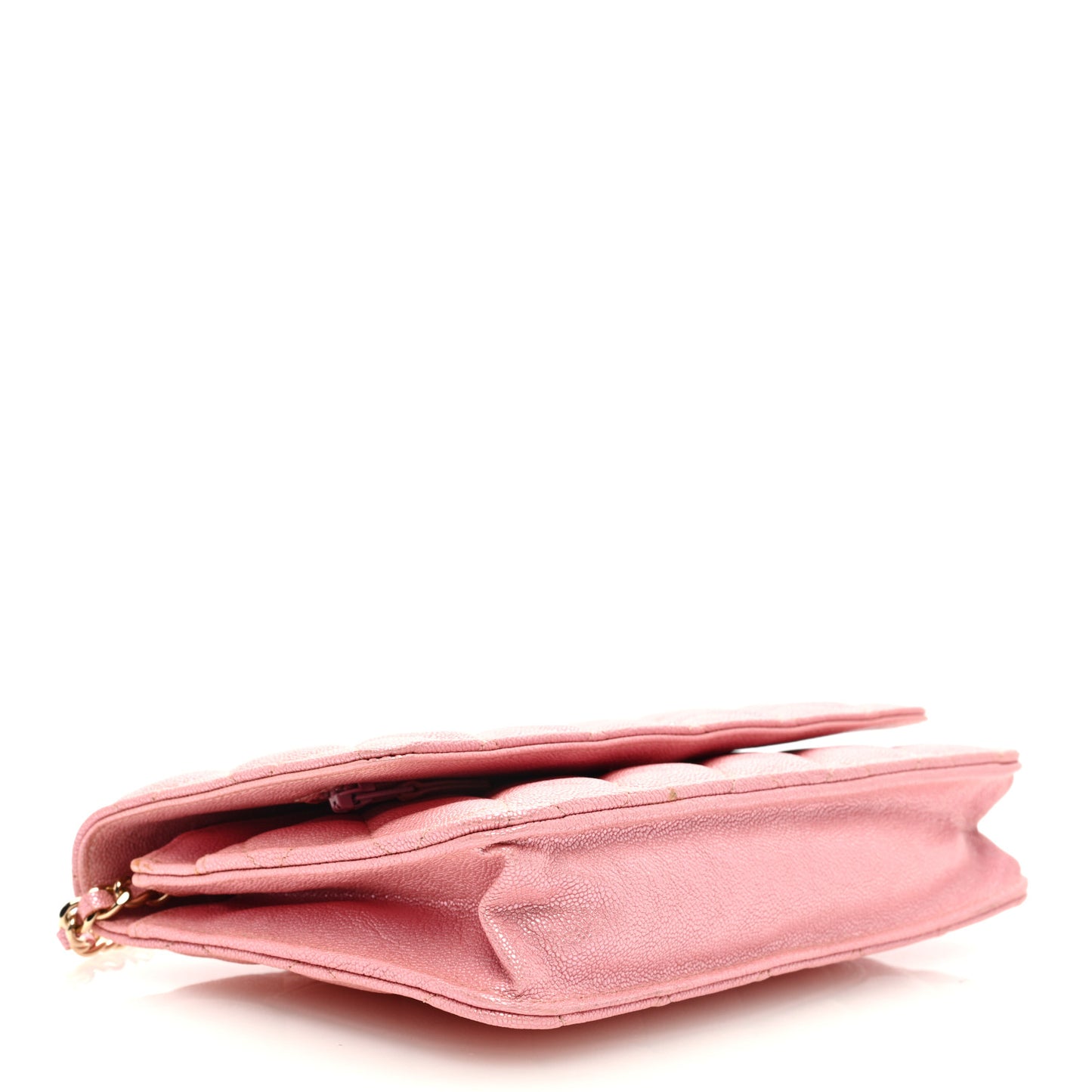 Iridescent Caviar Quilted Wallet on Chain WOC Rose Pink