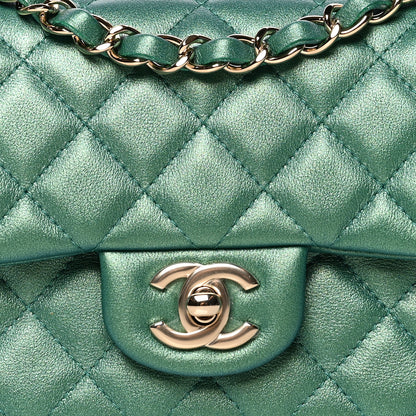 Chanel Iridescent Calfskin Quilted Mini Rectangular Flap Green 8 of 11