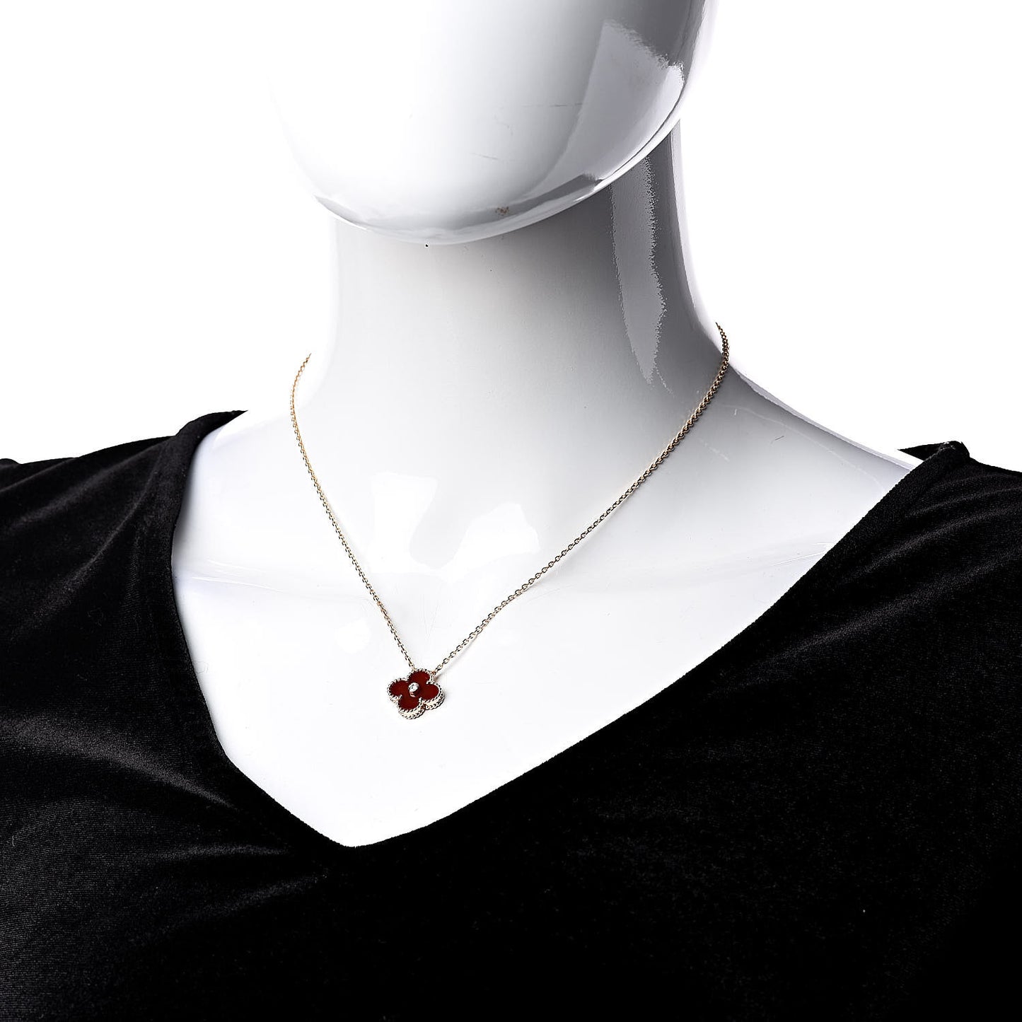 18K Rose Gold Diamond Carnelian Vintage Alhambra Pendant Necklace