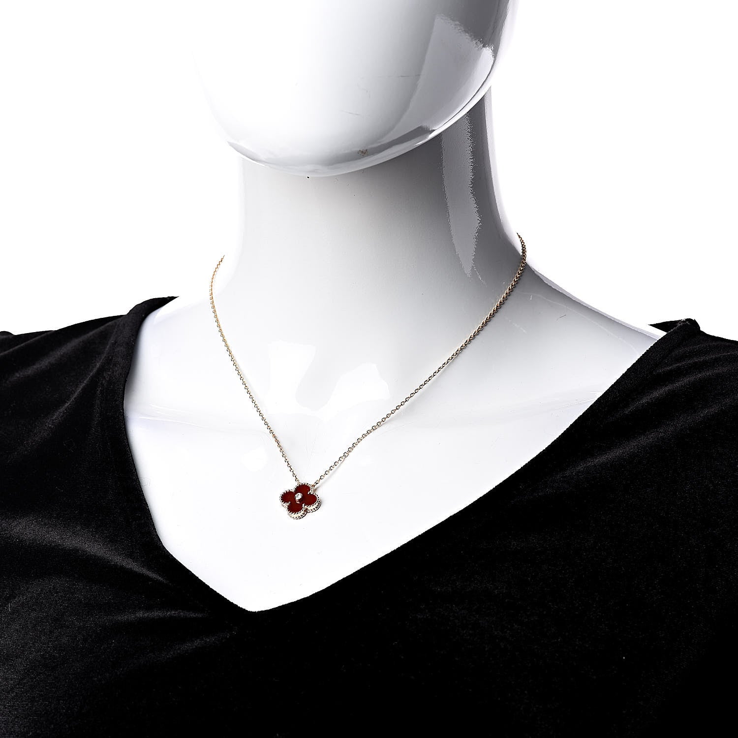 Van Cleef & Arpels 18K Rose Gold Diamond Carnelian Vintage Alhambra Pendant Necklace 2 of 7