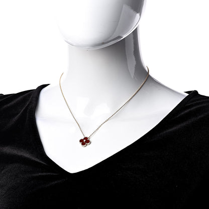 Van Cleef & Arpels 18K Rose Gold Diamond Carnelian Vintage Alhambra Pendant Necklace 2 of 7
