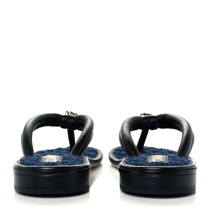 Chanel Lambskin Fabric CC Thong Sandals 36.5 Black Dark Navy 6 of 10