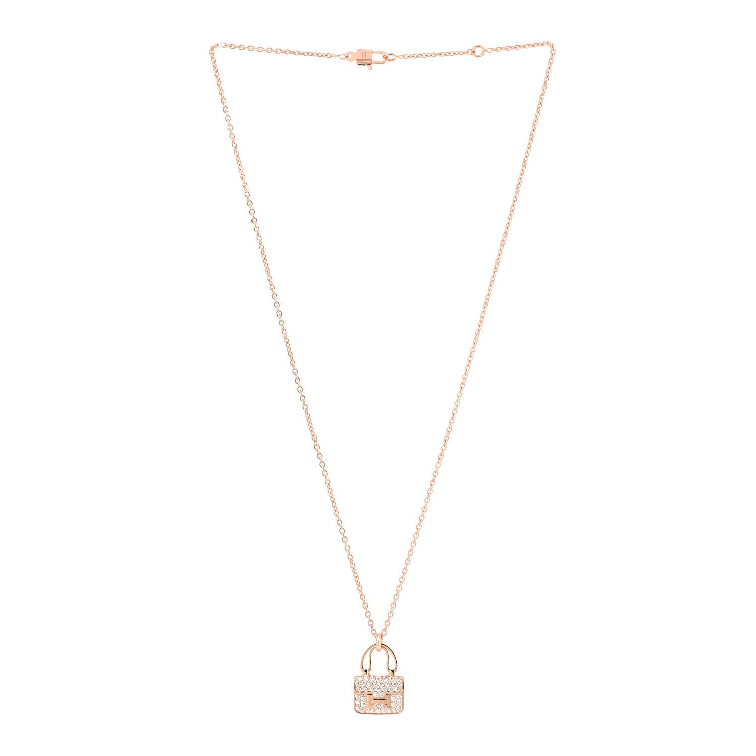 Hermes 18K Rose Gold Diamond Constance Amulettes Pendant Necklace 3 of 6