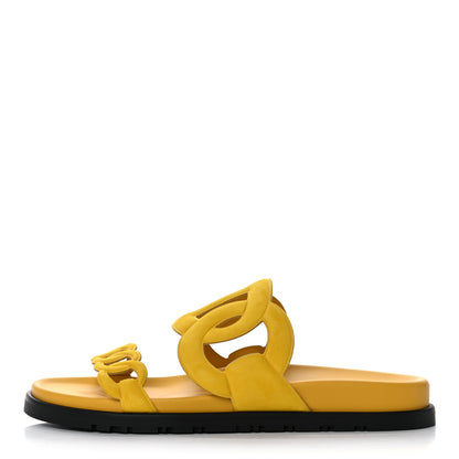Hermes Suede Goatskin Extra Sandals 38 Jaune Sable 1 of 9