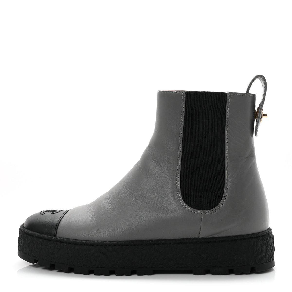 Calfskin Cap Toe CC Ankle Boots 38.5 Grey Black