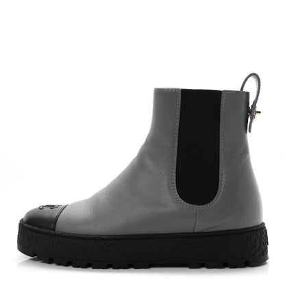 Chanel Calfskin Cap Toe CC Ankle Boots 38.5 Grey Black 1 of 11