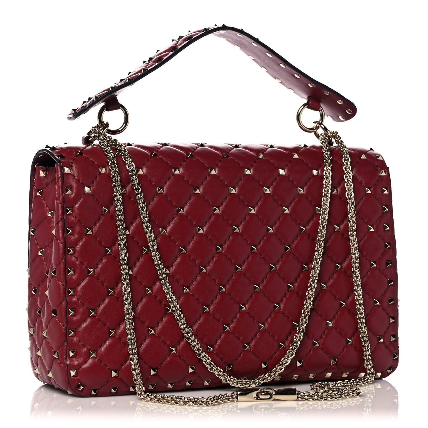 Nappa Large Rockstud Spike Shoulder Bag Rubino