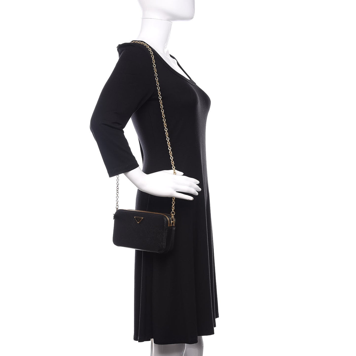 Saffiano Lux Mini Double Zip Chain Crossbody Bag Black
