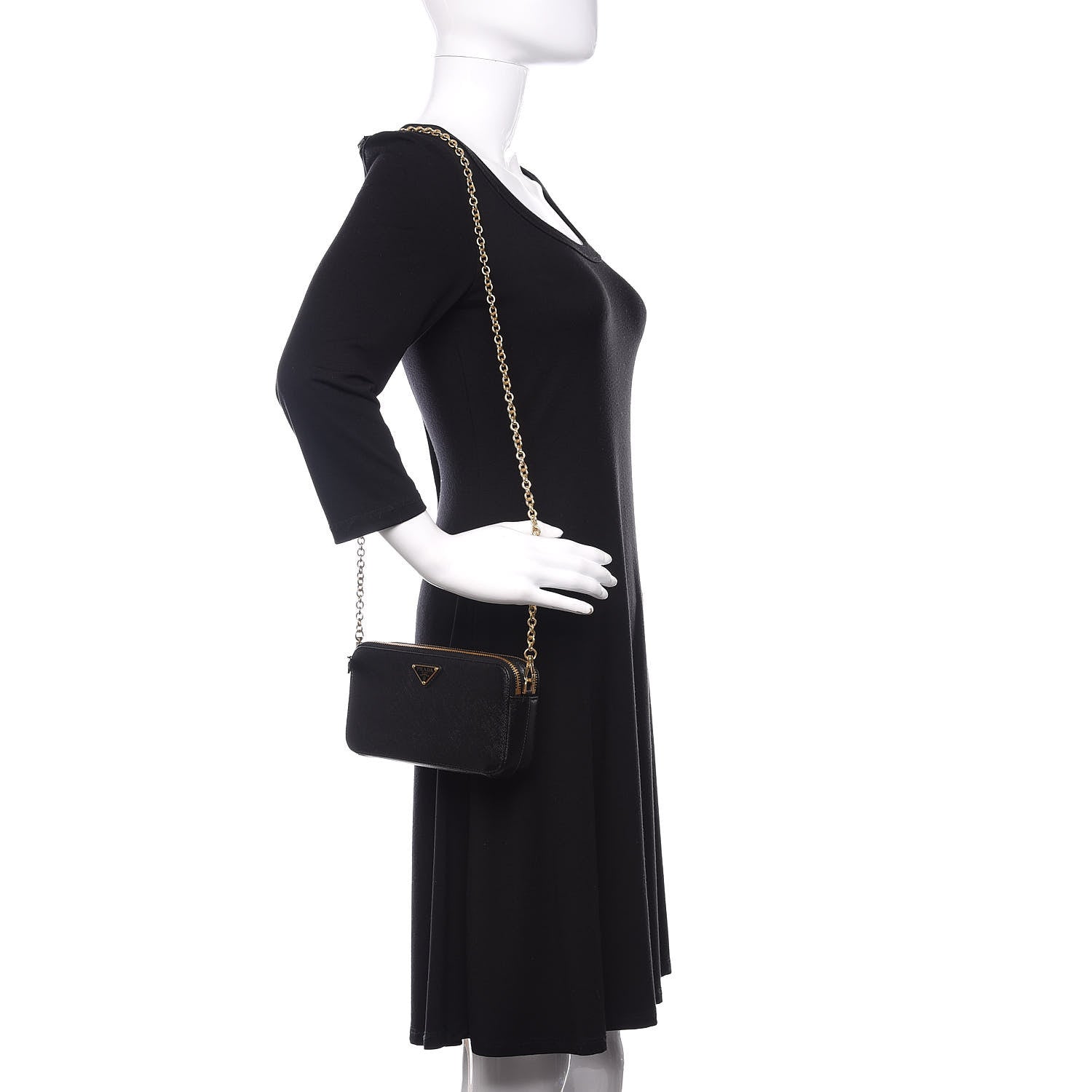 Prada Saffiano Lux Mini Double Zip Chain Crossbody Bag Black 2 of 12