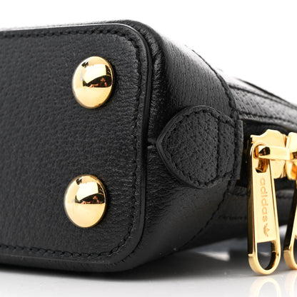Gucci X ADIDAS Textured Dollar Calfskin Web Trefoil Mini Horsebit 1955 Top Handle Bag Black Off White 10 of 10