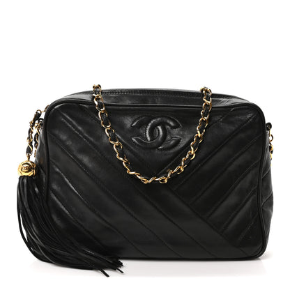 Chanel Lambskin Chevron Quilted Tassel Camera Case Black 1 of 23