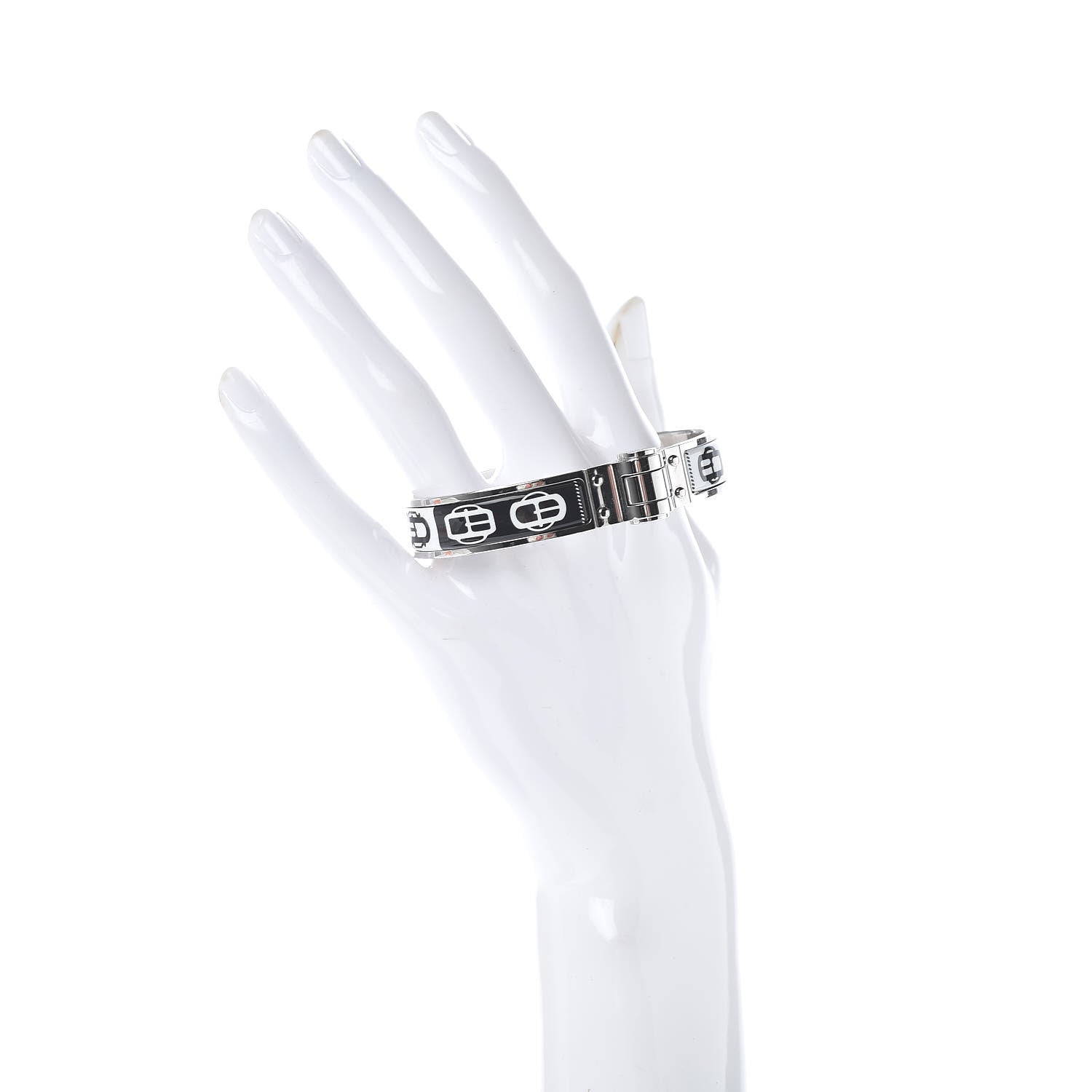 Hermes Enamel Printed Narrow Boucleries Modernes Hinged Bracelet M Black 2 of 4