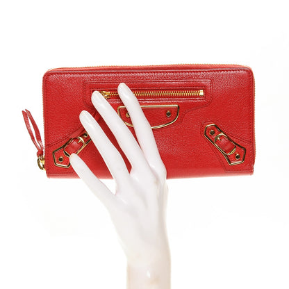 Balenciaga Chevre Gold Metallic Edge Hardware Zip Around Wallet Rouge Grenade 2 of 7