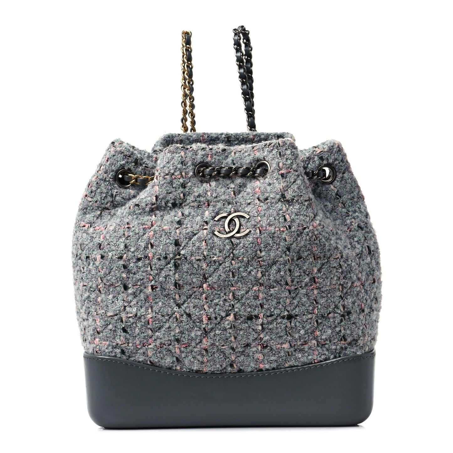 Tweed Calfskin Quilted Gabrielle Backpack Grey