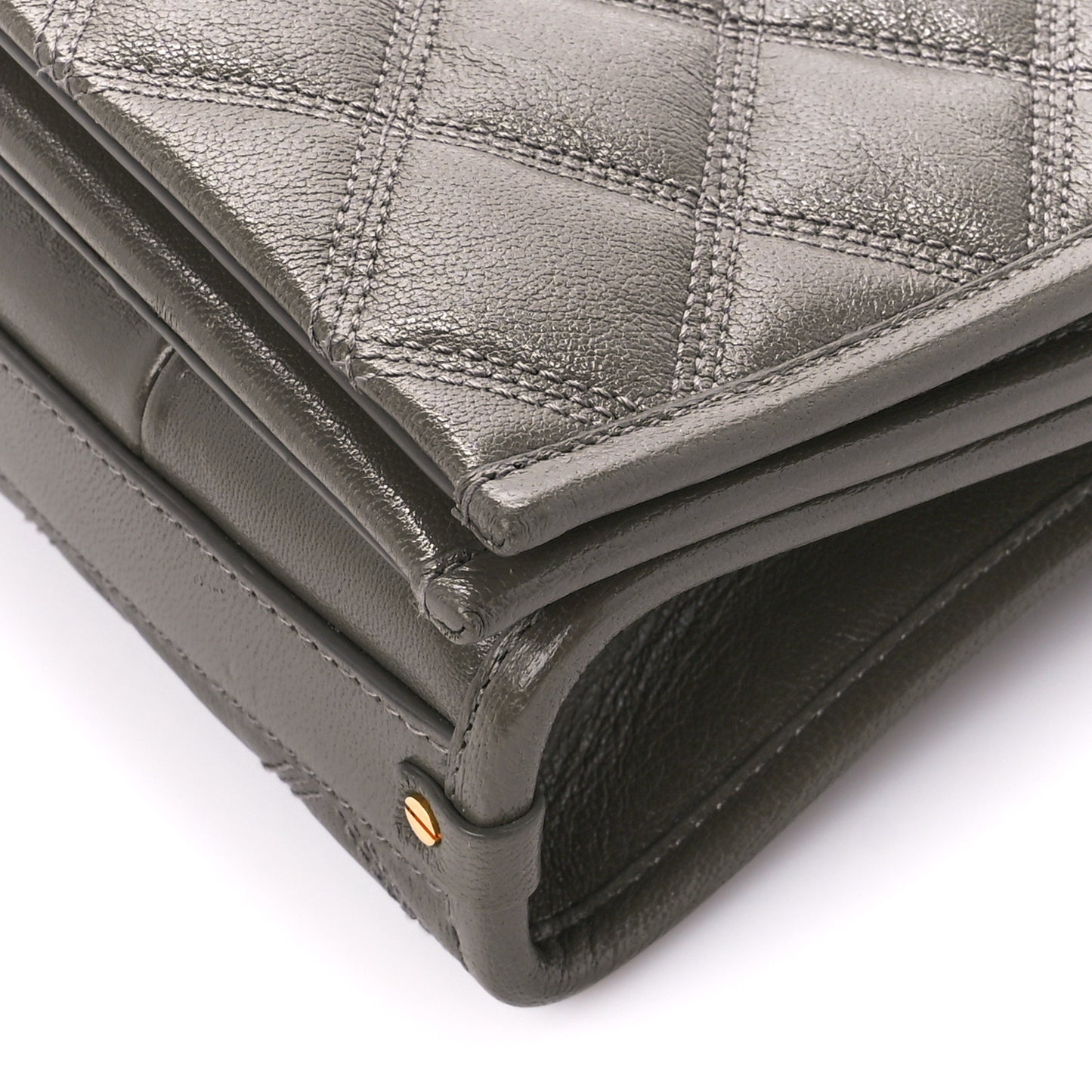 Lambskin Quilted Mini Becky Chain Bag Grey Kaki