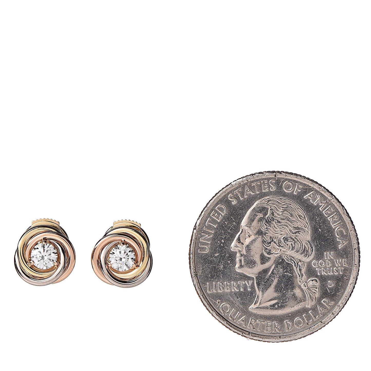 18K Pink Yellow White Gold Diamond .36ctw Trinity De Cartier Stud Earrings