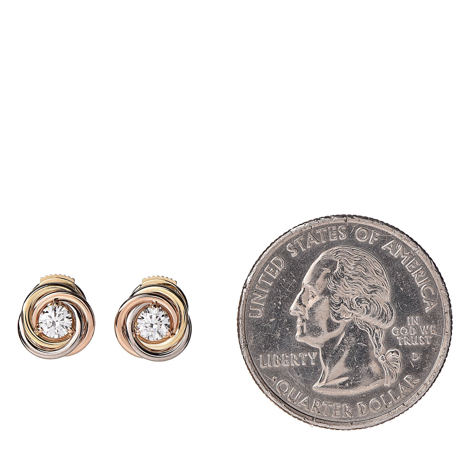 Cartier 18K Pink Yellow White Gold Diamond .36ctw Trinity De Cartier Stud Earrings 2 of 4